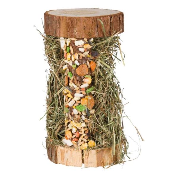 Wooden Hay Tower or Roll with Meadow Hay and Veg Snacks 18x10cm - Image 3