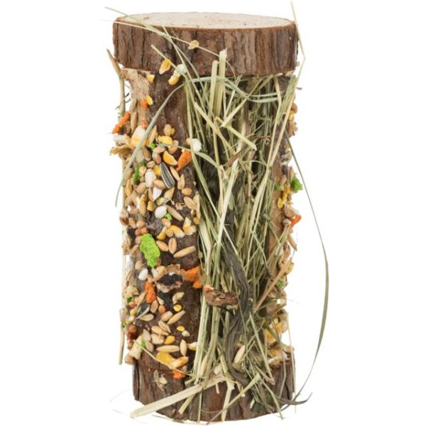 Wooden Hay Tower or Roll with Meadow Hay and Veg Snacks 18x10cm - Image 2